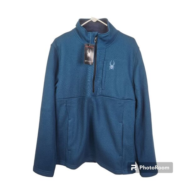 NEW Spyder Mens 1/2 Zip Mock Neck Kangaroo Pocket Pullover Size Medium